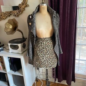 Vintage blue leopard denim skirt